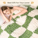 L'AGRATY Chunky Knit Blanket Throw: 60''x80'' Chenille Chunky Knitted Throw Blankets for Twin Bed Couch - Handmade Thick Cable Knit Blanket - Large Crochet Blankets for Home Decor(Green Checkered) by CozyNest Decor