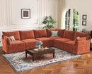 135.5" Oversized Modular Sectional Sofa, L Shaped Convertible Couch with Movable Ottoman, Large 6 Seat Corner Couches for Living Room Deep Seat Terracotta Orange Chenille by CozyNest Decor