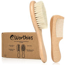 Baby Hair Brush & Comb Set, Wood Hair Brush with Soft Goat Bristles and Comb, Newborn Infant & Toddler for Cradle Cap by TinyTreasures Baby Boutique