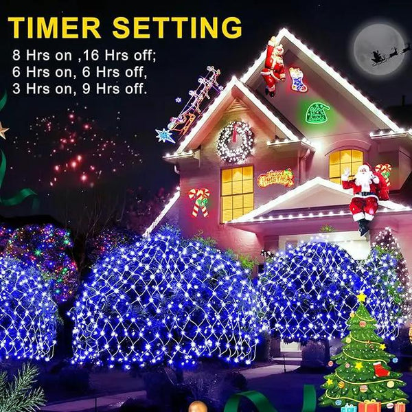KNONEW Christmas Net Lights 360 LEDs 13ft x 9.8ft Outdoor Mesh Lights Connectable Waterproof 8 Modes & Timer Plug-in Net Fairy Lights for Bushes Garden Party Wedding Holiday,Blue, photo 2 of 8