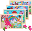 NASHRIO Wooden Educational Jigsaw Puzzles for Preschool Kids Ages 3-5, 4-Pack with 20 Pieces Unicorn Princess Wood Puzzles Set, Toddler Brain Teaser Toys, Preschool Gifts for Boys Girls Ages 3 4 5 6 by TinyTreasures Baby Boutique
