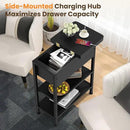 End Table with Charging Station, Flip Top Side Table with USB Ports and Outlets, 3-Tier Small Side Table with Storage for Small Space, End Tables for Living Room/Bedroom, Black by CozyNest Decor