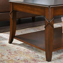 Solid Wood Coffee Table with Storage Shelf, Mid-Century Living Room Tables with Carved Tabletop and Leg, 43.3” Splicing Cocktail Center Sofa Table, Cherry Brown KFZ-DR200 by CozyNest Decor