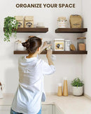 Marsmiles 31.5" Floating Shelves for Wall, Wooden Shelves with Invisible Brackets Set of 2, Rustic Farmhouse Wall Mounted Shelf for Kitchen Bathroom Living Room Study, Walnut by CozyNest Decor