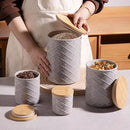 Sweejar Ceramic Canisters Sets for Kitchen Countertop, Relief Food Storage Jar with Bamboo Lid, Stackable Container for Flour, Coffee, Pasta, Cereal, Tea, Cookies, Sugar, Spices, Pack of 4 (Gray) by CozyNest Decor