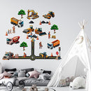Construction Car Wall Decals for Boys by Lipastick - Road, Trucks, Tractors, Excavators Wall Stickers for Kids Bedroom, Nursery, Playroom - Peel and Stick Transport Themed Wall Decals - M Size by TinyTreasures Baby Boutique