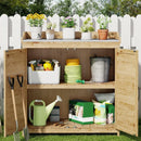 Gizoon Outdoor Potting Bench with Metal Tabletop, Outdoor Garden Patio Wooden Storage Cabinet with Adjustable Shelf, Double Doors Garden Work Bench for Backyard, Patio, Lawn - Natural by GreenHaven Gardens
