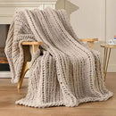 Esterra Chunky Knit Blanket Throw 50"x60", 100% Hand Knitted Chenille Throw Blanket, Cozy Soft Thick Cable Knit Throw Large Rope Knot Crochet Throw Blanket for Sofa Couch Bed, Linen Beige by CozyNest Decor