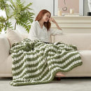 Amélie Home Chunky Knit Throw Blanket for Couch, Soft Chenille Crochet Blanket for Sofa, 50"x60", Sage Green & White Striped by CozyNest Decor
