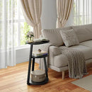Side Table, Small End Table with Metal Frame, 3-Tier Bedside Tables, Round Side Tables for Living Room Bedroom Couch Bathroom, Oval, Pure Black by CozyNest Decor