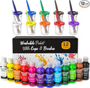 Nicpro Washable Paint for Kids, Kids Painting Set with Cups and Paintbrushes, 12 Vibrant Colors(2 oz), Non Toxic Washable Finger Paint for Toddlers Preschool Home School Children Art Painting Supplies by TinyTreasures Baby Boutique