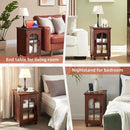 Narrow Side Table,Farmhouse Nightstand with Charging Station,Wood End Table with Glass Barn Door Storage, Cabinet Organizer with Adjustable Shelf, Night Stand for Small Spaces for Living Room Bedroom by CozyNest Decor