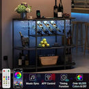 Wine Cabinet Coffee Table with Power Socket and LED Light, Three Tiers Coffee Bar Table Wine Rack Liqour Bar with Large Storage for Home Kitchen (Black) by CozyNest Decor