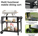 Black Outdoor Grill Cart with Wheels, Heavy-Duty 3-Tier BBQ Prep Table for Pizza Oven, Griddle, Patio – Rustproof Commercial Kitchen Cart with Tool Hooks by CozyNest Decor