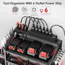 Power Tool Organizer Wall Mount with Charging Station, 4 Layer Storage Rack and Tool Holder for Garage Organization, 6 Drill Holder Wall Mount, 4 Hooks and 6 Outlet Power Strip, Great Men's Gift by GreenHaven Gardens