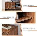 ORRD 63'' TV Stand, Modern TV Console Table Wave Panel Television Stands Entertainment Media Center with Storage Compartment and Sliding Door for Living Room (Walnut) by CozyNest Decor