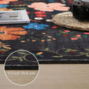Round Rug 6ft Washable Circle Rug Non Slip Low Pile Boho Floral Small Circular Rug for Bedroom, Bathroom, Entryway, Kids Room, Office, College Dorm(Black) by CozyNest Decor