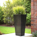 WORTH Garden 28" Large Metal Glazed Planter Set of 2, Luxurious Glossy Finish Black Tall Square Tapered Steel Plant Pots, Decor Flower Pot Indoor & Outdoor, Drainage Hole & Dual-Purpose Plant Saucer by GreenHaven Gardens
