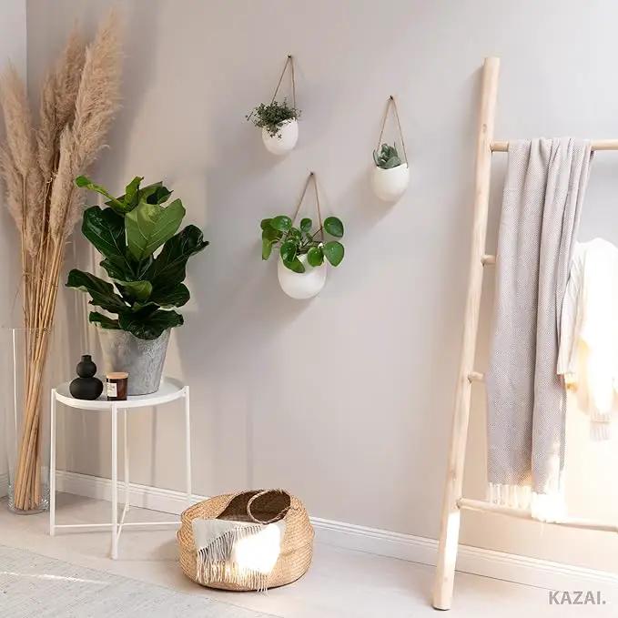 Wall Planters -Ellie- | Hanging Ceramic Plant Pots 3 Pieces | Wall Decoration for Indoors, Balcony and Garden | Cream (Matte), photo 7 of 7
