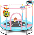 Pink Indoor Trampoline for Kids 2-5, 5ft Mini Indoor & Outdoor Small Toddler Trampoline with Net and Basketball Hoop by TinyTreasures Baby Boutique