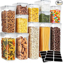 MR.SIGA 16 Pack Airtight Food Storage Container Set, BPA Free Kitchen Pantry Organization, Kitchen Canisters for Cereal, Spaghetti, includes 24 Reusable Sticker Labels by CozyNest Decor