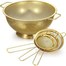 Norme 7 Quart Stainless Steel Gold Colander and 3 Pcs Gold Fine Mesh Strainer, Stainless Steel Pasta Rice Food Metal Strainer with Handles, Easy Clean and Dishwasher Safe by CozyNest Decor