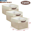 SIMPLE HOUSEWARE Large Fabric Storage Bin, 15" x 11" with Leather Like Handles, 3 Pack, Beige by CozyNest Decor