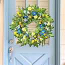 WANNA-CUL 24 Inch Spring Summer Carnation Wreaths for Front Door, Spring Front Door Wreath with Blue &Yellow Flowers Door Wreath with Pomegranates,Daisy for Wedding by CozyNest Decor