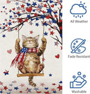 Heyfibro 4th Of July Patriotic Cute Cat Garden Flag 12x18 Double Sided Burlap, Heart Star Tree Pattern USA Flags Retro Yard Banner for Rustic Independence Day Outdoor Decor (ONLY FLAG) by GreenHaven Gardens