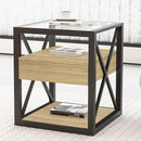 Farmhouse End Table, Modern Side Table with Drawer&3-Tier Storage Shelf, Square Rustic Nightstand, Accent Tea Table, for Bedroom Office Living Room, Brown, Natural Wood, Glass, Metal by CozyNest Decor