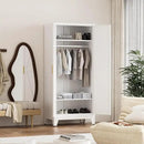 71'' Farmhouse Metal Wardrobe Cabinet with Hanging Rod, 2 Barn Door Wardrobe Closet with 2 Adjustable Shelves,for Dining Room,Bedroom,Living Room, Cloak Room,Office (White) by CozyNest Decor