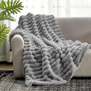 Cozy Bliss Faux Fur Throw Blanket for Couch, Cozy Warm Plush Striped Blanket for Sofa Bedroom Living Room,60 * 80 Inches Grey by CozyNest Decor