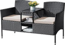 Flamaker Outdoor Furniture Patio Loveseat Wicker 2-Seat with Built-in Table and Cushions Rattan Porch Chairs Bench for Balcony, Lawn, Backyard (Beige) by CozyNest Decor