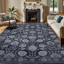 Black 8x10 Area Rugs for Living Room, Washable Large Bedroom Rug, Soft Non Slip Floral Carpet, Stain Resistant Low Pile Carpets for Indoor Under Table Dining Home Office Nursery, Black by TinyTreasures Baby Boutique