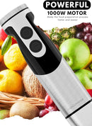 MegaWise Stainless Steel Titanium Reinforced 3-in-1 Immersion Hand Blender, Powerful with 80% Sharper Blades, 12-Speed Corded Blender, Including Whisk and Milk Frother (3-in 1 Black) by TinyTreasures Baby Boutique