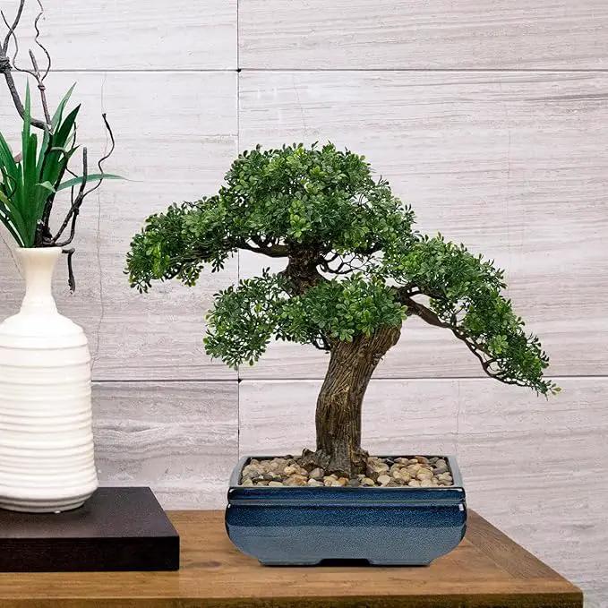 Artificial Bonsai Tree Juniper Faux Plants Indoor Fake Plants Decor with Blue Square Ceramic Pots for Home Table Office Desk Bathroom Shelf Bedroom Living Room Farmhouse Decorations, photo 3 of 6