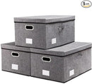PRANDOM Storage Bins with Lids [3-Pack] Linen Fabric Foldable Storage Boxes Organizer Containers Baskets Cube with Cover (23.4X15.9X11.5) For 6+ Year Old Boys and Girls by CozyNest Decor