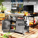 Outsunny Outdoor Grill Cart with Wheels and Storage, Solid Wood Outdoor Kitchen Island with Stainless Steel Top, Movable Bar Cart with Spice Rack, Side Handle, Integrated Hole for BBQ, Gray by CozyNest Decor