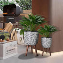 2 Set Plant Pot with Stand 10 & 12 inches, Mid-Century Large Planter with Legs for Indoor Plants, Boho Print Standing Plant Pot with Drainage Plug for Monstera, Herb, Succulent Flower Pot by CozyNest Decor