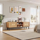 Brown Mid Century Modern TV Stand, Wood Fluted Living Room TV Stands with Storage Sliding Doors, Desert-Inspired Design MCM Entertainment Center for 55 60 65 70 75 55+ 60+ 65+ 70+ Inch by CozyNest Decor