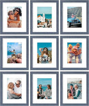 Vittanly 8x10 Picture Frames Set of 9, Shatter Resistant Plexiglass, Display 5x7 Pictures with Mat or 8x10 without Mat, Photo Frames for Wall or Tabletop, Engineered Wood, Navy by CozyNest Decor