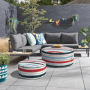 Inflatable Ottoman Stool D31 xH14 for Outdoor/Indoor Use, Water Repellent Patio Foot Rest Stool with Portable Handle,Round Pouf Ottoman Suitable for Garden,Deck and Camping - Stripe Red Blue by CozyNest Decor