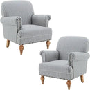 chairus Linen Accent Chair for Living Room Set of 2 Upholstered Mid Century Modern Single Sofa Chair with Solid Wood Legs Comfy Reading Armchair for Bedroom/Office Room/Recption/Lounge, Blue Stripe by CozyNest Decor