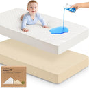 Waterproof Crib Mattress Protector Cover Fitted - 2-Pack Quiet Baby Crib Mattress Pad Sheets, 52" x 28" Soft Quilted Cotton Baby Sheet, Machine Washable, Easy Fit, Durable (Khaki/Mavy) by TinyTreasures Baby Boutique