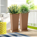 FENCY Set of 2 Tall Planters for Outdoor Plants, 24 Inch Large Tapered Pots with Drainage Trays, Weather-Resistant Plastic Plant Containers for Patio, Porch, Garden, Front Door Decor,Brown, Striped by CozyNest Decor