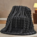 Lotus Karen Faux Fur Blanket Dark Gray Twin Size - Big Bubble Rabbit Fluff Throws for Couch Small Fluffy Fuzzy Cozy Thick Furry Plush Shaggy Blankets 60x80 Inches by CozyNest Decor