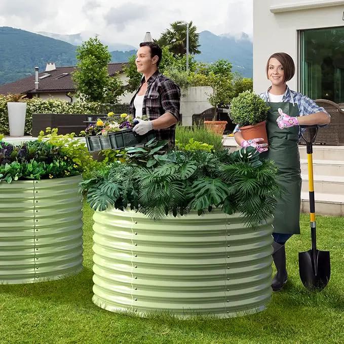 Olle 32" Tall, Raised Garden Beds Outdoor for Vegetables, Round Galvanized Raised Garden Bed, Metal Garden Boxes Outdoor Plater Box, Sage Green, photo 6 of 6