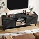 59 Inch TV Stand with Power Outlet for TVs up to 65 Inch, Entertainment Center with Storage, Mid-Century Modern TV Console, Adjustable Shelf & Sliding Doors, TV Stand for Living Room, Bedroom, Black by CozyNest Decor