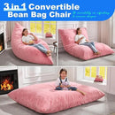 Hobestluk 3 in 1 Bean Bag Chair Giant Bean Bag Chairs for Adults with Chevron Plush Fur Cover Convertible Bean Bag Floor Cushion with Machine Washable Cover for Living Room (Plush Pink) by CozyNest Decor