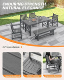 HDPE Outdoor Dining Set of 6, Patio Dining Table Set with 4 Chairs and 1 Bench, 6 Pieces HDPE Dining Set with Umbrella Hole, Outdoor Furniture Sets for Deck, Poolside, Garden, Smoke Gray by CozyNest Decor